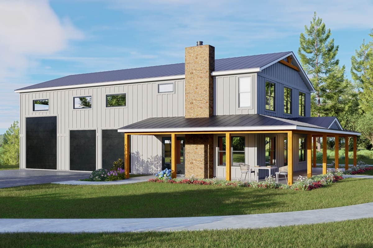 Plan image - 680675VR:Modern Farmhouse Barndominium House Plan with RV Garage and Wraparound Porch