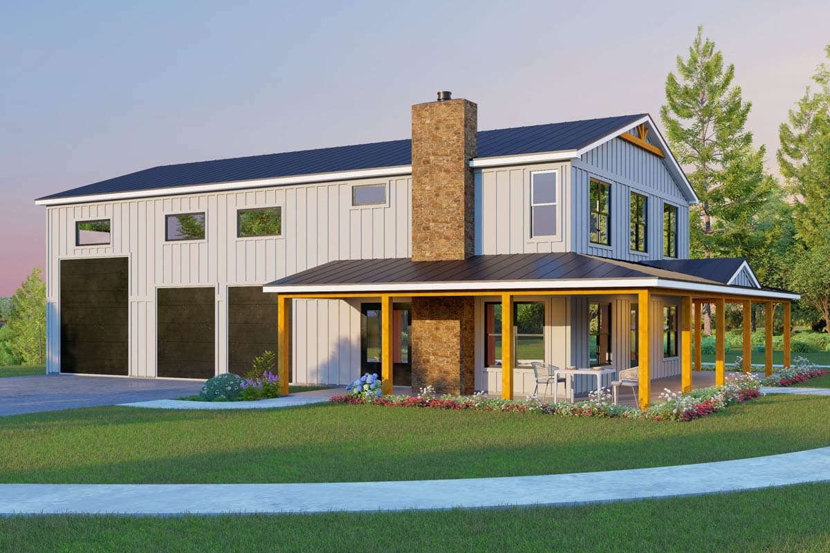 Plan 680675VR: Modern Farmhouse Barndominium House Plan with RV Garage and Wraparound Porch - Image #6 - Barndominium, Farmhouse
