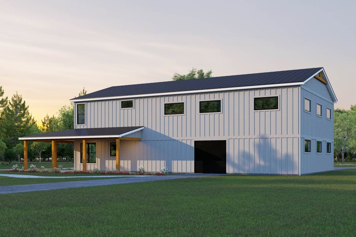 Plan 680675VR: Modern Farmhouse Barndominium House Plan with RV Garage and Wraparound Porch - Image #8 - Barndominium, Farmhouse
