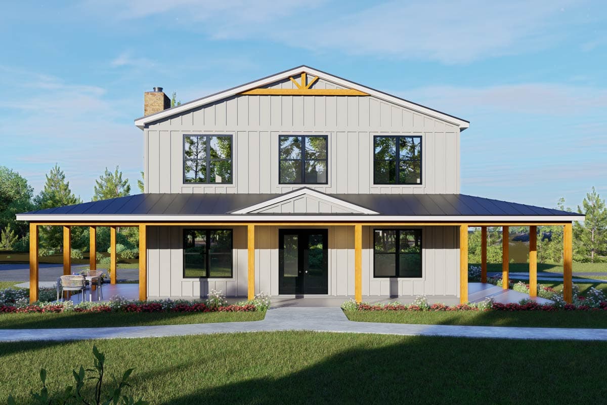 Plan 680675VR: Modern Farmhouse Barndominium House Plan with RV Garage and Wraparound Porch - Image #5 - Barndominium, Farmhouse
