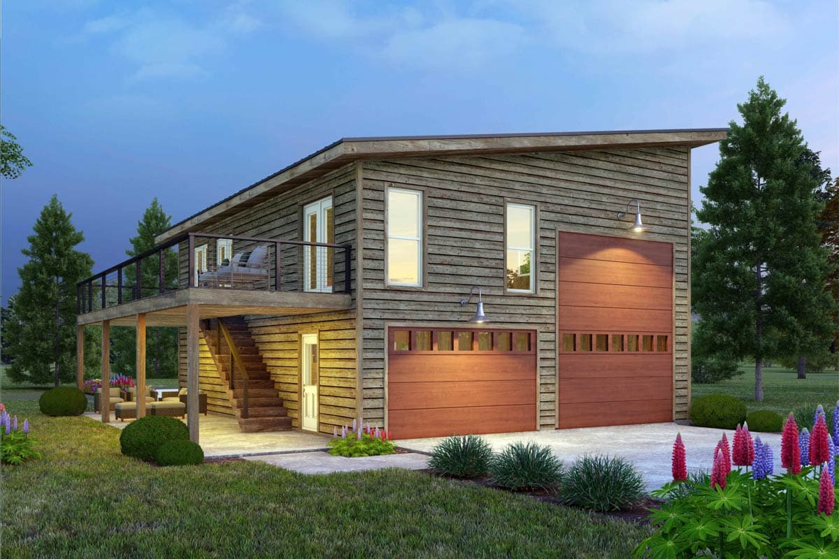 Plan 680668VR: Contemporary Mountain House Plan with RV Garage and Elevated Deck - Image #3 - Contemporary, Mountain