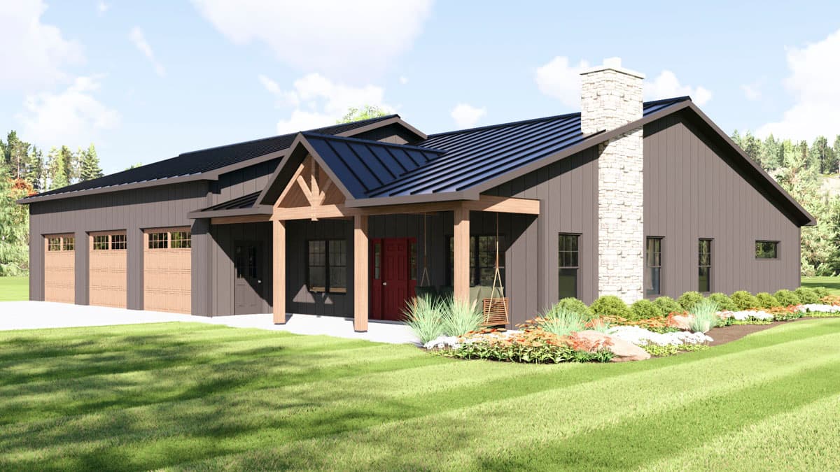 Plan 135423GRA: Craftsman Barndominium House Plan with 2 Bedrooms and Expansive Garage - Image #2 - Barndominium, Country, Craftsman