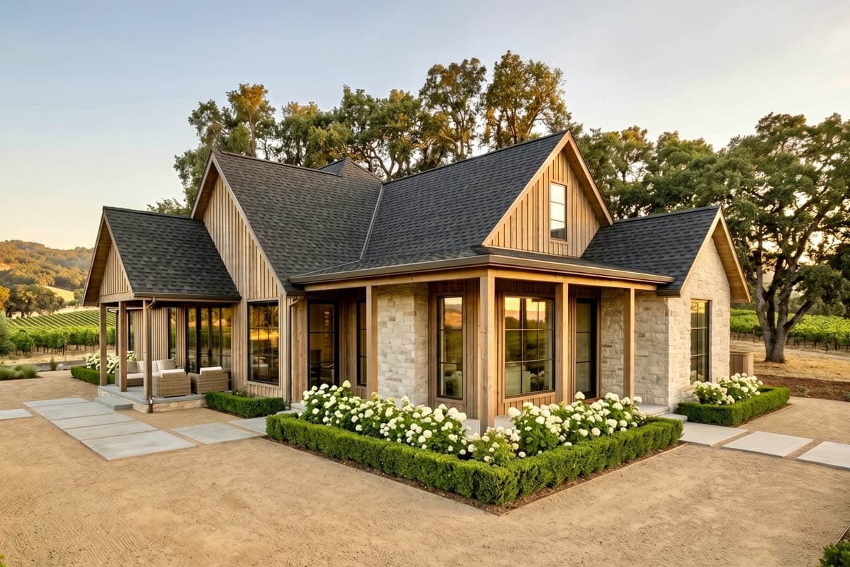 Plan 820017WSF: Transitional 3-Bedroom Modern Farmhouse with Wrap Around Porch and Outdoor Fireplace - Image #2 - Cottage, Country, Modern, Modern Farmhouse, Transitional