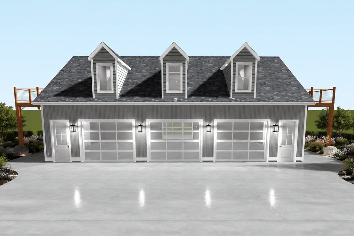 Plan image - 61750UT:Expansive 3-Car Garage House Plan with Bonus Room and Decks