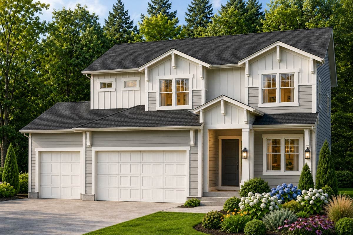 Craftsman New American House Plan with Walkout Basement and 3-Car Garage