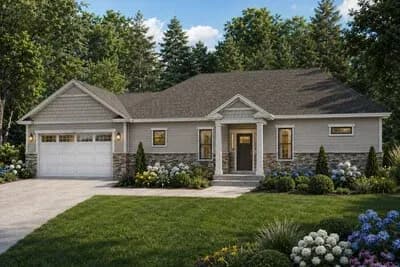 Craftsman House Plan with 1 Bedrooms and 2-Car Garage