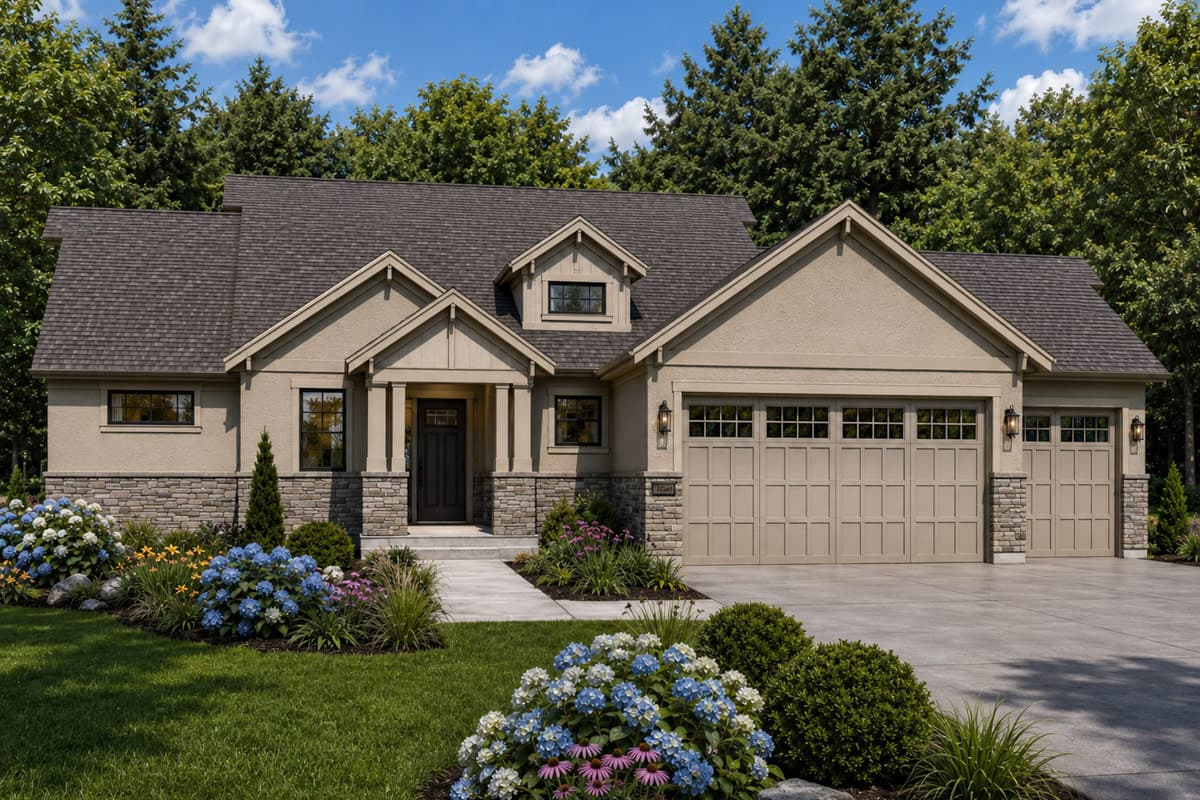 Plan 849095PGE: Modern Craftsman House Plan with Two Master Suites and 3-Car Garage - Image #2 - Craftsman, Farmhouse, Traditional