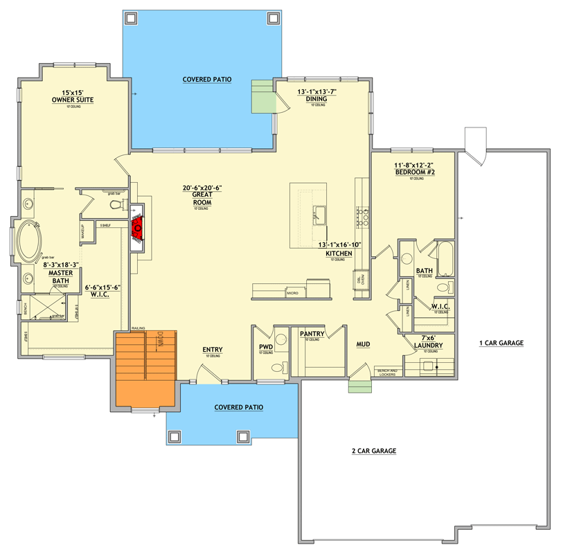 Plan 849095PGE: Modern Craftsman House Plan with Two Master Suites and 3-Car Garage - Floor Plan - Main Level - Craftsman, Farmhouse, Traditional