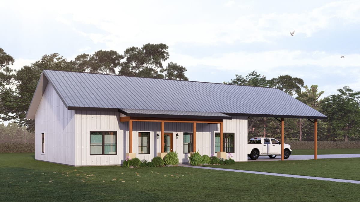 Plan 405162FDC: Modern Barndominium House Plan with 3 Bedrooms and 2-Car Carport - Image #3 - Barndominium