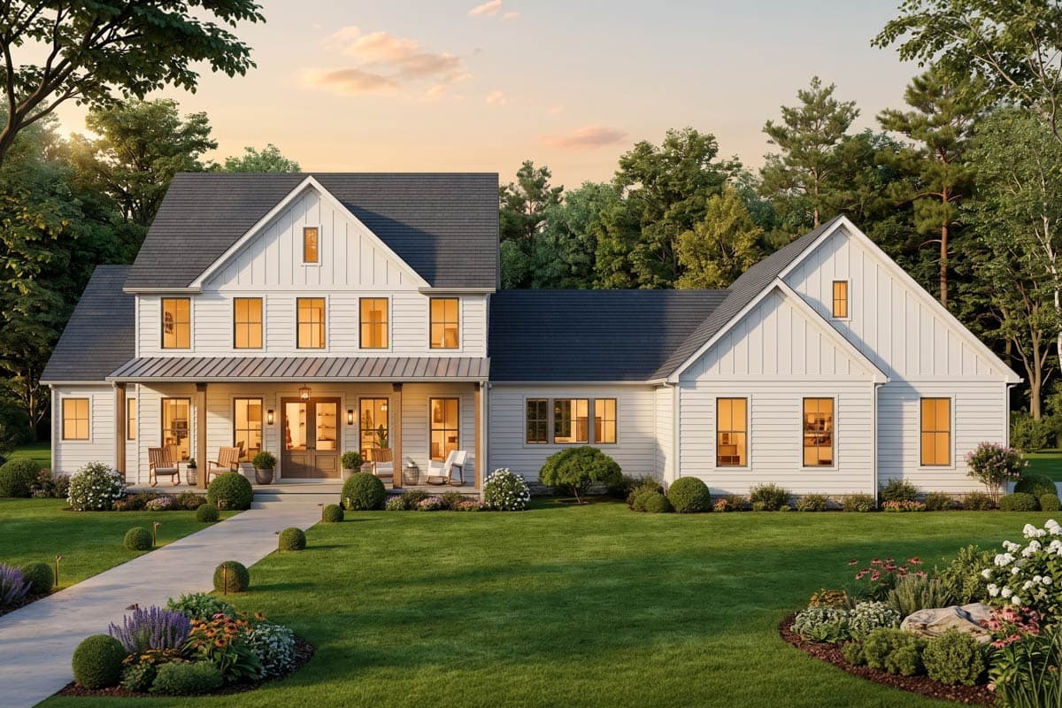 Plan image - 911034JVD:Spacious Modern Farmhouse House Plan with 4 Beds, Home Office, and 3-Car Garage