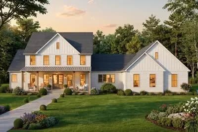 Spacious Modern Farmhouse House Plan with 4 Beds, Home Office, and 3-Car Garage