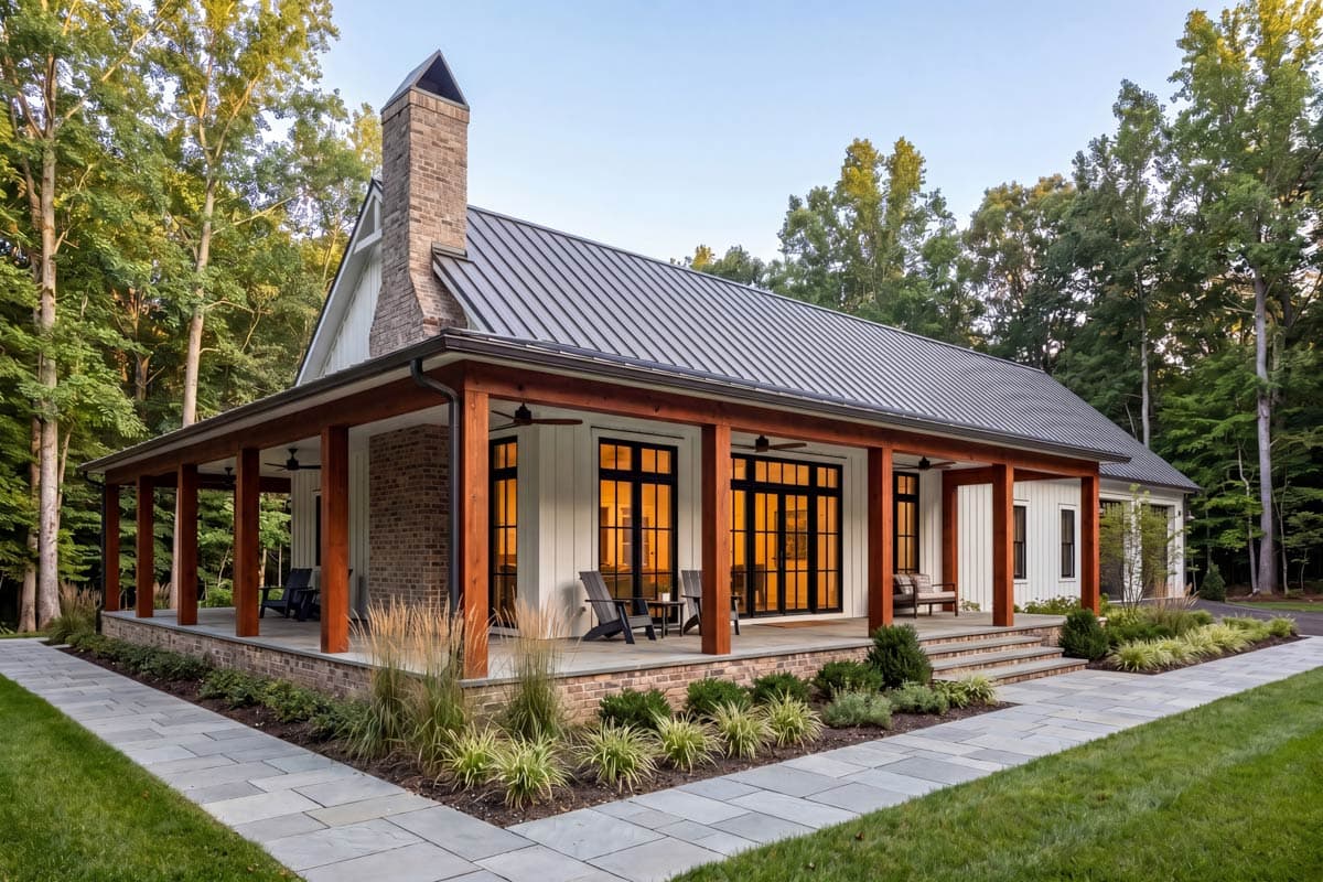 Plan 52043HZ: Modern Barndominium House Plan with Wraparound Porch and Vaulted Great Room - Image #4 - Barndominium, Country, Farmhouse, Southern