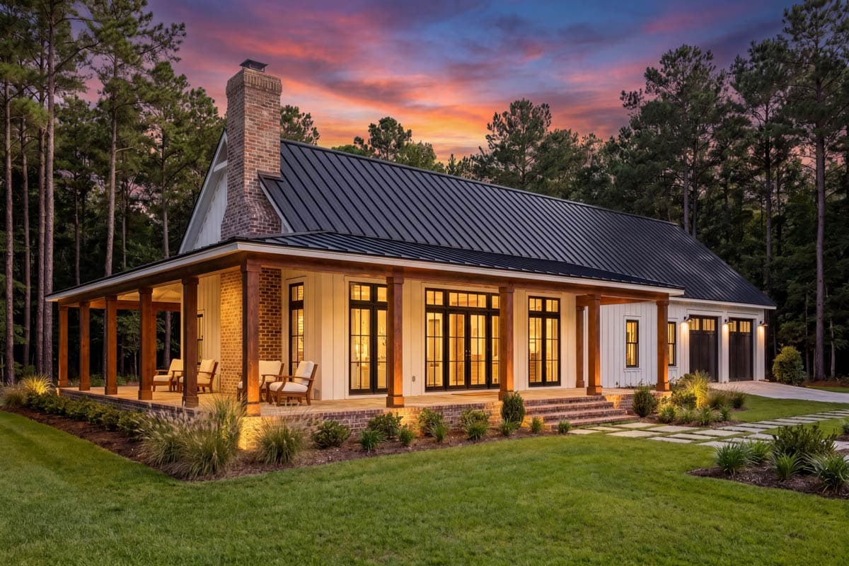 Plan 52043HZ: Modern Barndominium House Plan with Wraparound Porch and Vaulted Great Room - Image #2 - Barndominium, Country, Farmhouse, Southern