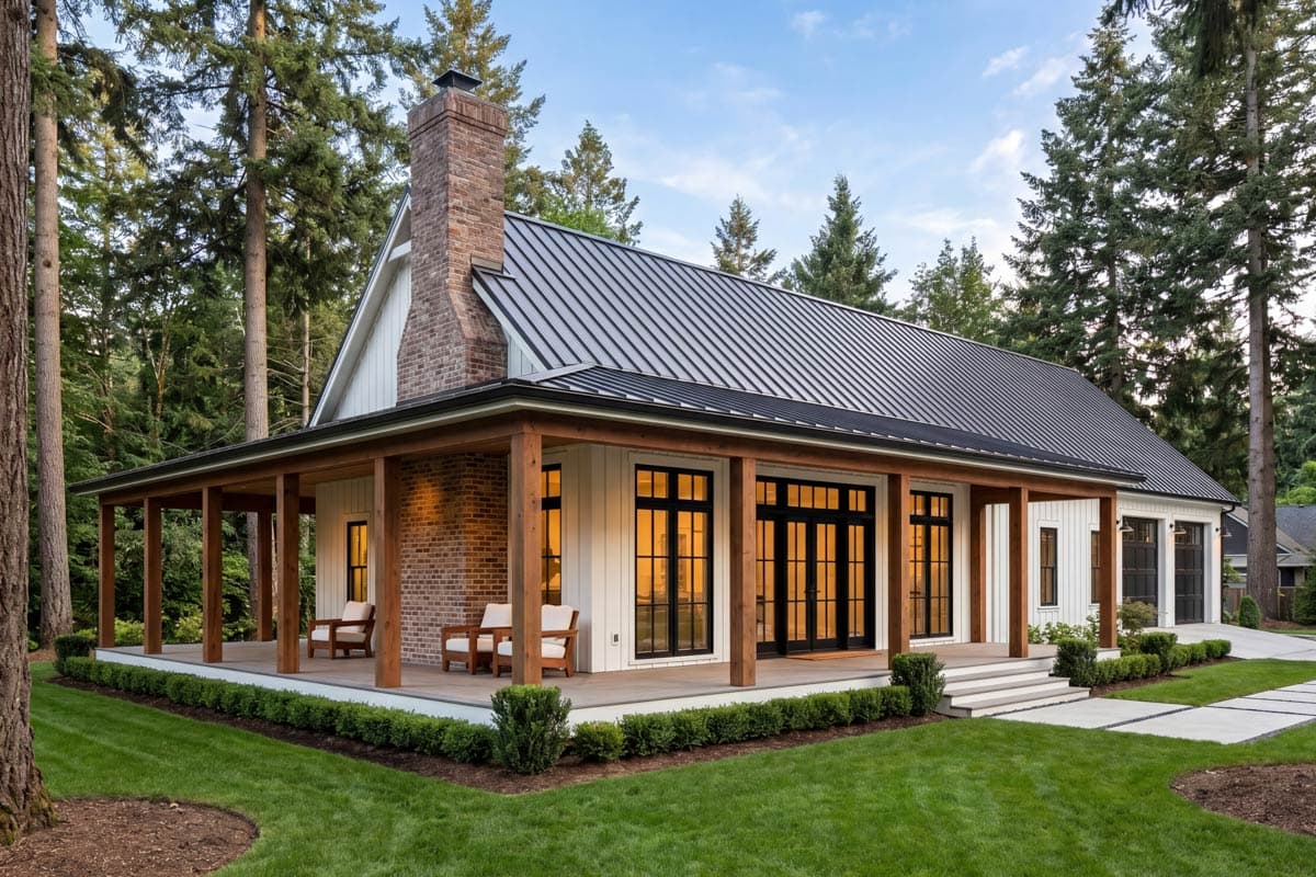 Plan 52043HZ: Modern Barndominium House Plan with Wraparound Porch and Vaulted Great Room - Image #3 - Barndominium, Country, Farmhouse, Southern