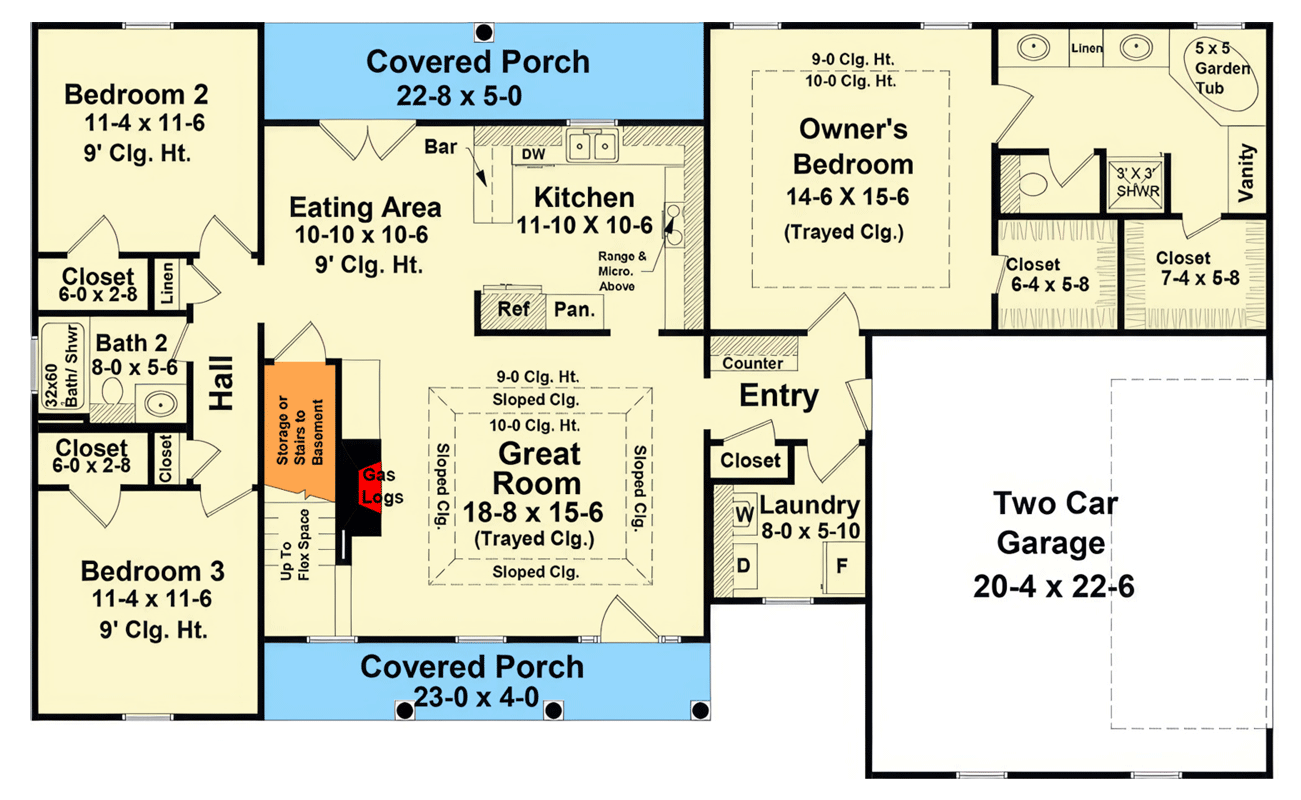Plan 51384MM: Traditional Stone Ranch House Plan with Split Bedrooms and Bonus Space - Floor Plan - Image #3 - Country, Ranch, Traditional