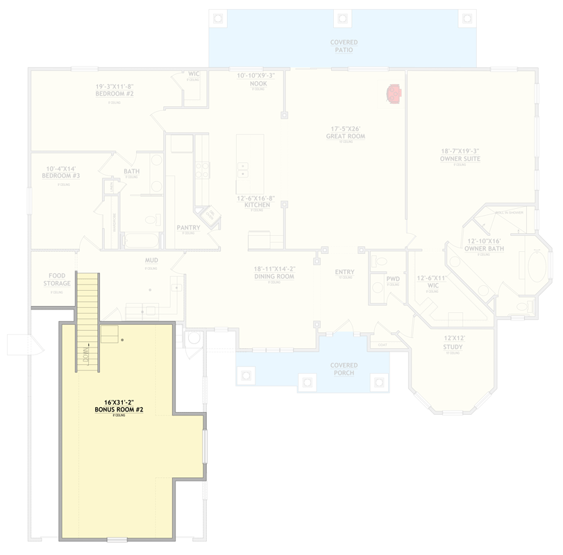 Plan 849097PGE: Elegant New American House Plan with Main Level Master and Bonus Room - Floor Plan - Bonus Room - Craftsman, European, New American, Traditional
