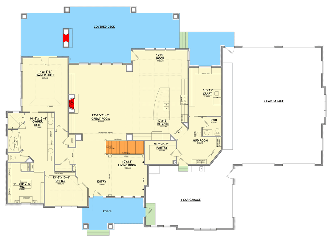 Plan 849098PGE: Grand Farmhouse House Plan with 4 Bedrooms, 5-Car Garage, and Walkout - Floor Plan - Image #4 - Farmhouse, Mountain, New American, Traditional