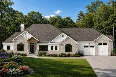 Grand Farmhouse House Plan with 4 Bedrooms, 5-Car Garage, and Walkout