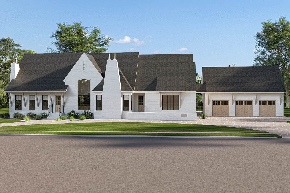 Plan 623641DJ: Grand Modern European House Plan with 3 Bedrooms and 5-Car Garage - Image #3 - European, Modern, Transitional