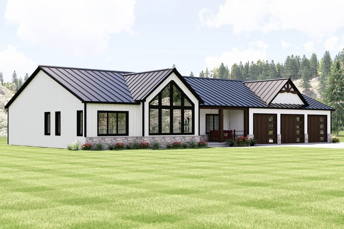 Plan 135424GRA: Modern Ranch House Plan with 3 Beds, 3-Car Garage, and Flexible Rec Room - Image #3 - Country, Craftsman, New American, Ranch
