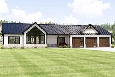 Modern Ranch House Plan with 3 Beds, 3-Car Garage, and Flexible Rec Room