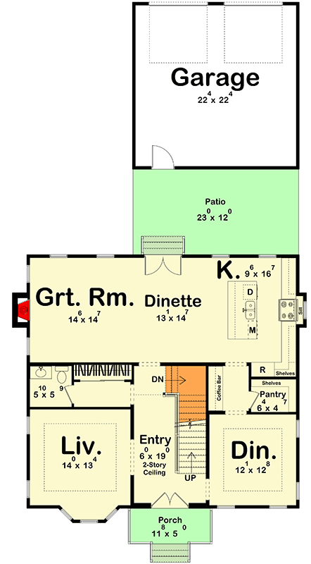 Plan 623643DJ:  Traditional Victorian House Plan with 4 Bedrooms and Detached Garage - Floor Plan - Main Level - Traditional, Victorian