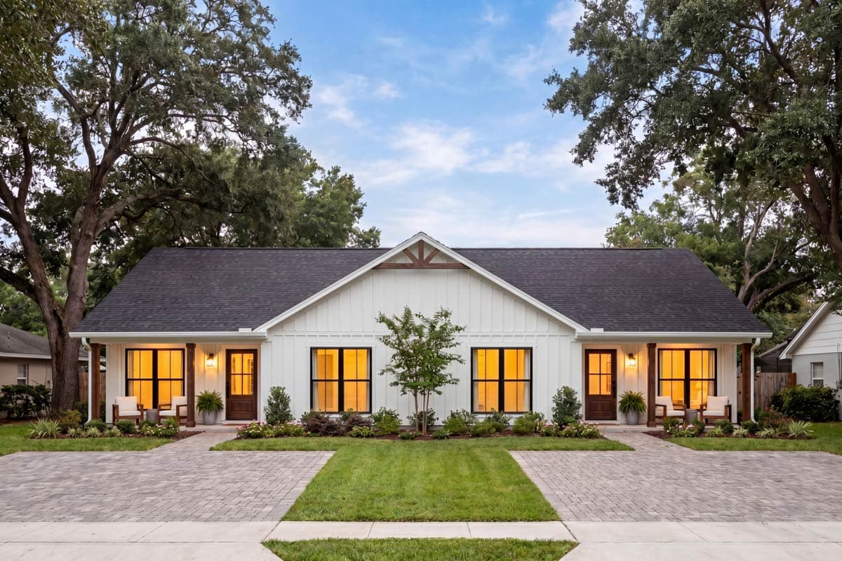 Plan 52044HZ: Country Craftsman Duplex with 4-Bed, 3-Bath Units Under 1600 Square Feet  - Image #3 - Country, Craftsman, Modern Farmhouse, New American, Traditional