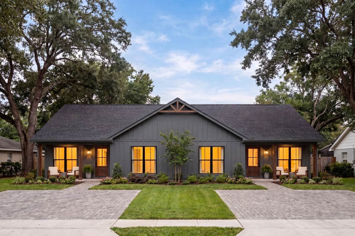 Plan image - 52044HZ:Country Craftsman Duplex with 4-Bed, 3-Bath Units Under 1600 Square Feet