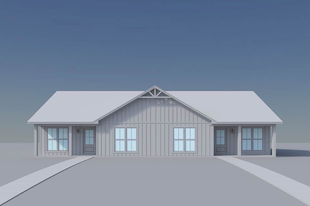 Plan 52044HZ: Country Craftsman Duplex with 4-Bed, 3-Bath Units Under 1600 Square Feet  - Image #5 - Country, Craftsman, Modern Farmhouse, New American, Traditional