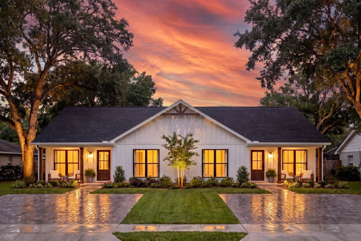 Plan 52044HZ: Country Craftsman Duplex with 4-Bed, 3-Bath Units Under 1600 Square Feet  - Image #2 - Country, Craftsman, Modern Farmhouse, New American, Traditional