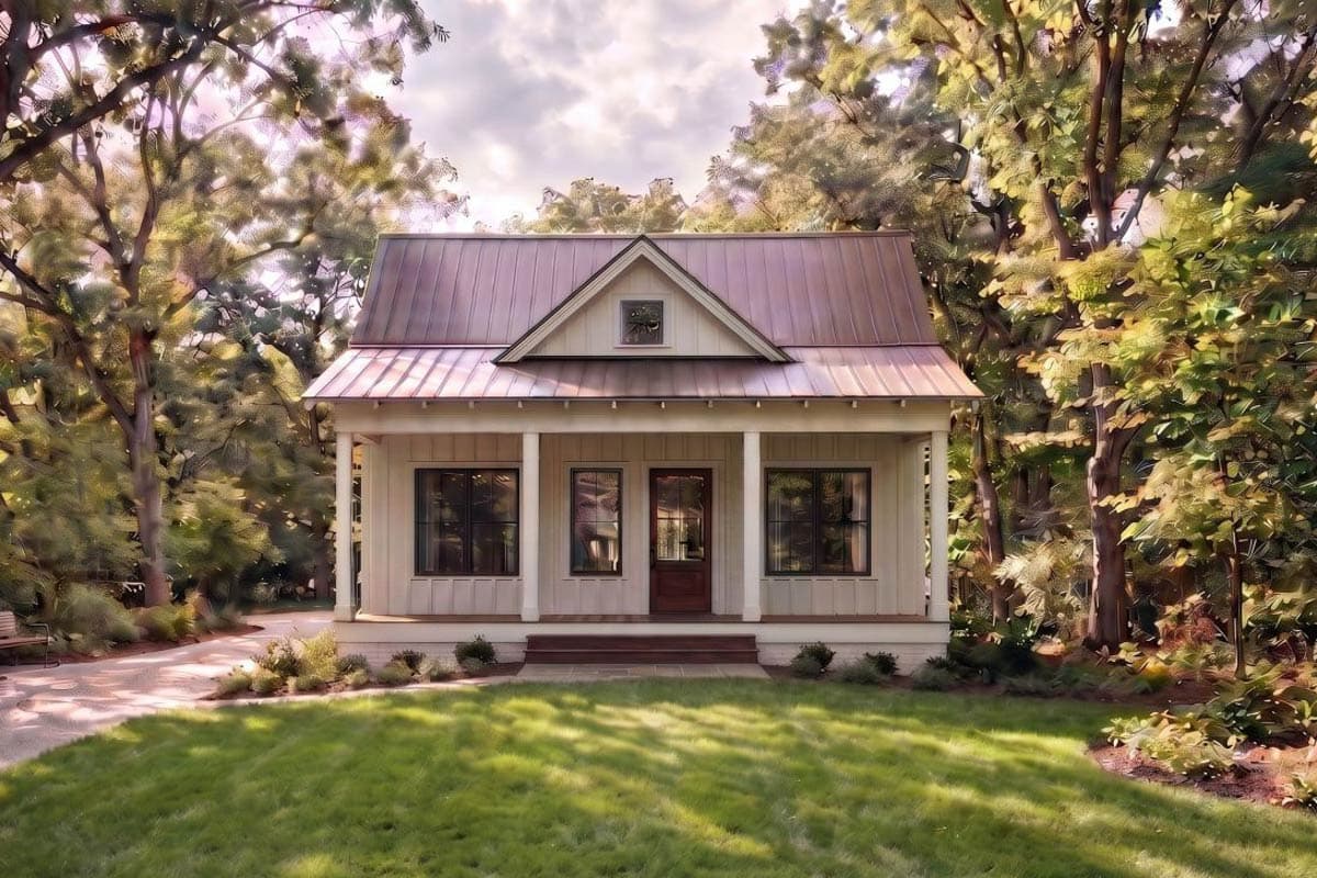 Plan image - 470319REY:Cozy 1-Bedroom Cabin House Plan with Front Porch and Main Level Master Suite