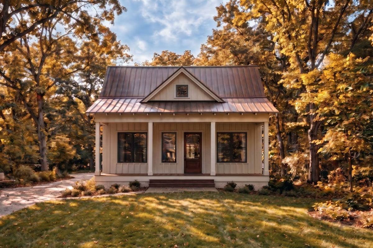 Plan 470319REY: Cozy 1-Bedroom Cabin House Plan with Front Porch and Main Level Master Suite - Image #2 - Cabin, Cottage, Country, Farmhouse