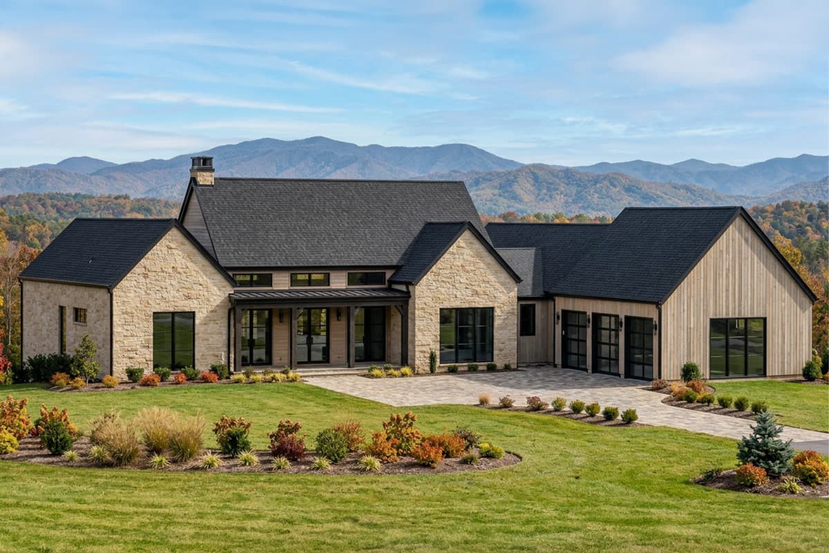 Contemporary Transitional House Plan with Split Bedrooms and 3-Car Garage