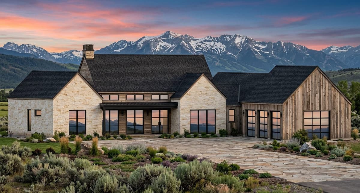 Plan 818206JSS: Contemporary Transitional House Plan with Split Bedrooms and 3-Car Garage - Image #2 - Contemporary, Modern, Modern Farmhouse, Scandinavian, Transitional