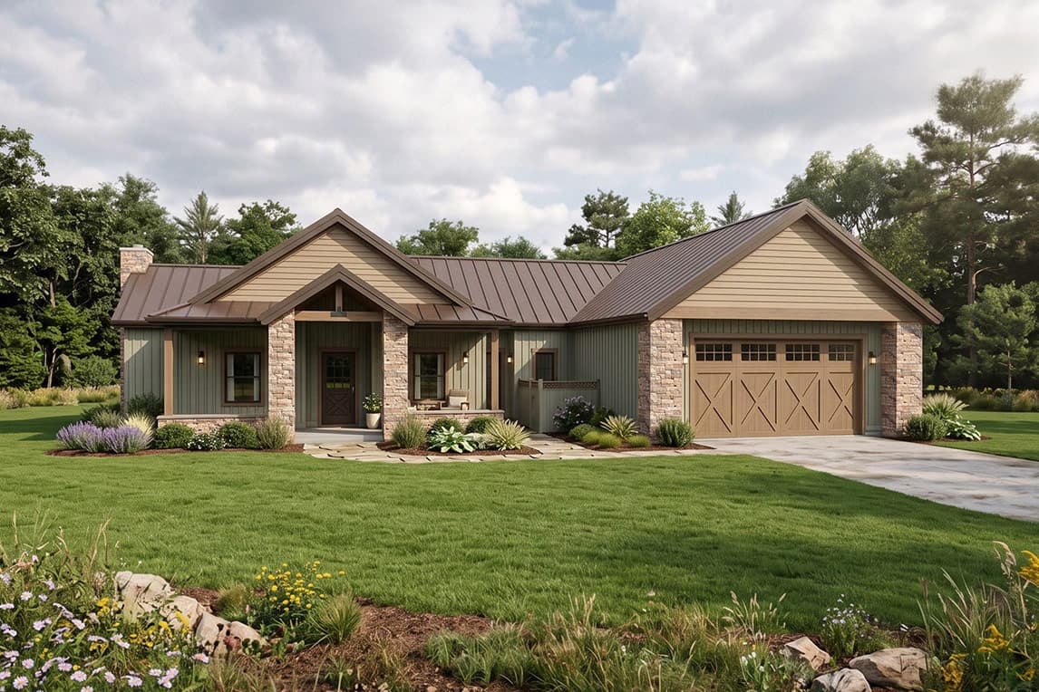 Plan image - 180028VNW:Modern Country Ranch House Plan with Split Bedrooms and Large Garage