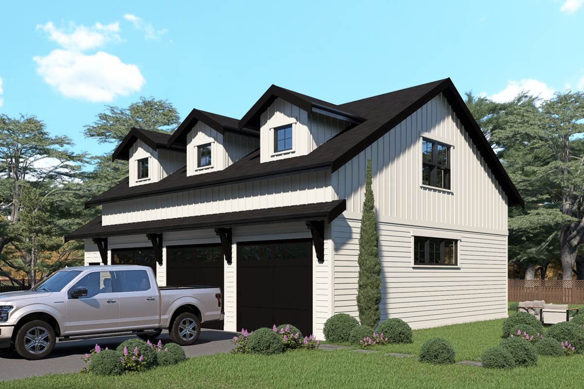 Plan 280266JWD: Country Craftsman 3-Car Garage Plan with and Living Space - Image #2 - Carriage, Country, Craftsman, New American