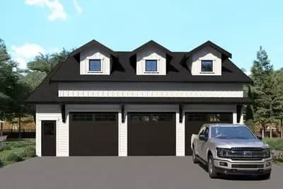 Country Craftsman 3-Car Garage Plan with and Living Space