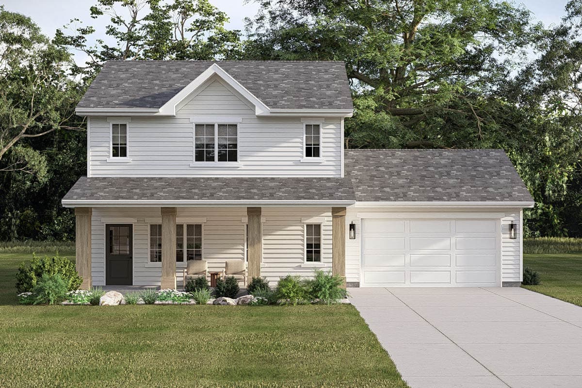 Plan 623644DJ: 3-Bedroom Traditional Farmhouse House Plan with 2-Car Garage - Image #4 - Farmhouse, Traditional