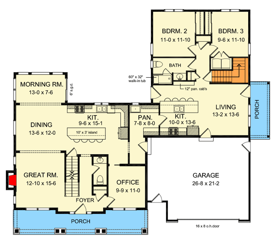 Plan 790184GLV: 5 Bedroom Farmhouse House Plan with Optional Bonus Room - Floor Plan - Image #3 - Country, Farmhouse, Traditional