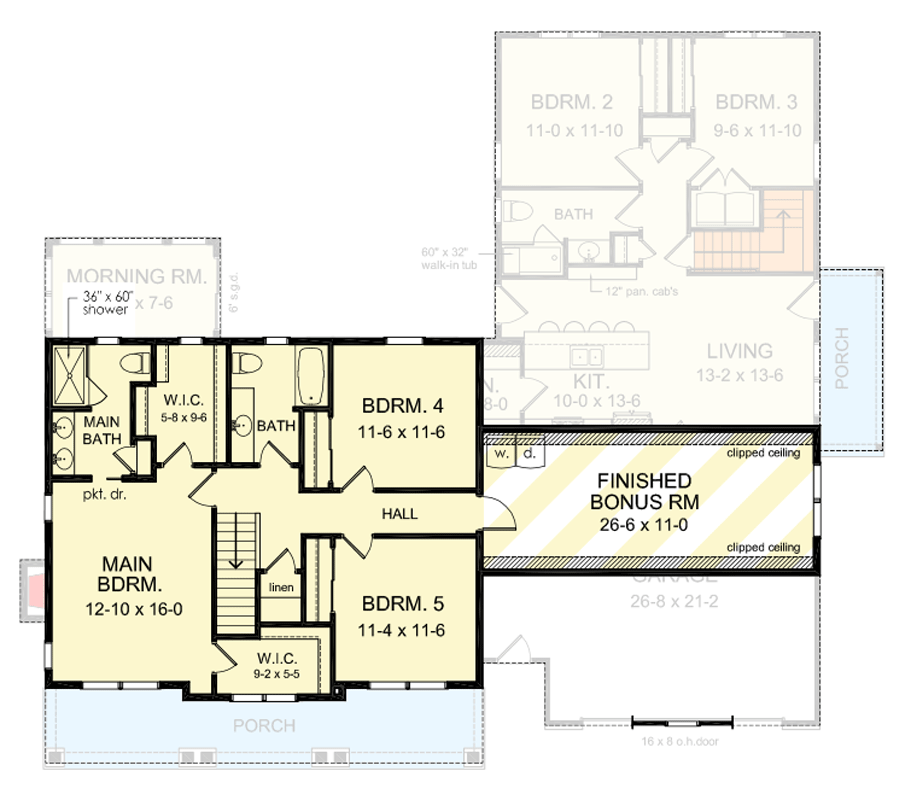 Plan 790184GLV: 5 Bedroom Farmhouse House Plan with Optional Bonus Room - Floor Plan - Image #4 - Country, Farmhouse, Traditional