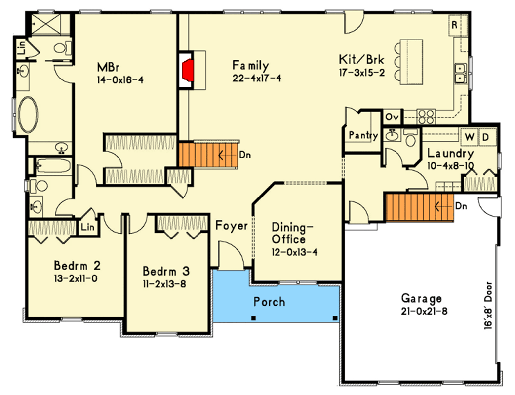 Plan 22202SL: Three-Bedroom Ranch House Plan with Clustered Bedrooms - Floor Plan - Image #5 - Ranch, Traditional
