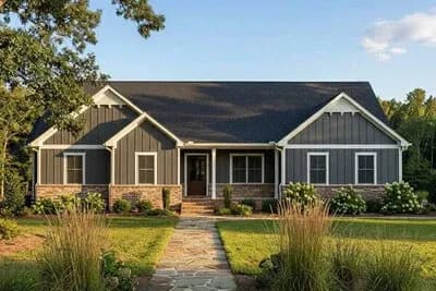 Three-Bedroom Ranch House Plan with Clustered Bedrooms