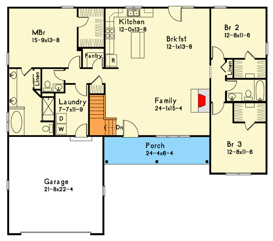 Plan 22203SL: Rustic Ranch House Plan with 3 Bedrooms and Welcoming Porch - Floor Plan - Image #5 - Ranch, Rustic