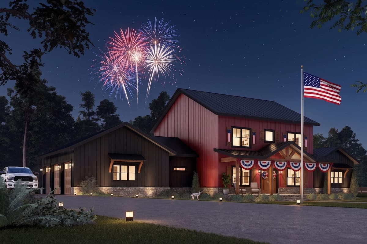 Plan image - 405163FDC:Modern Barndominium Farmhouse House Plan with 3 Bedrooms and Two-Story Great Room