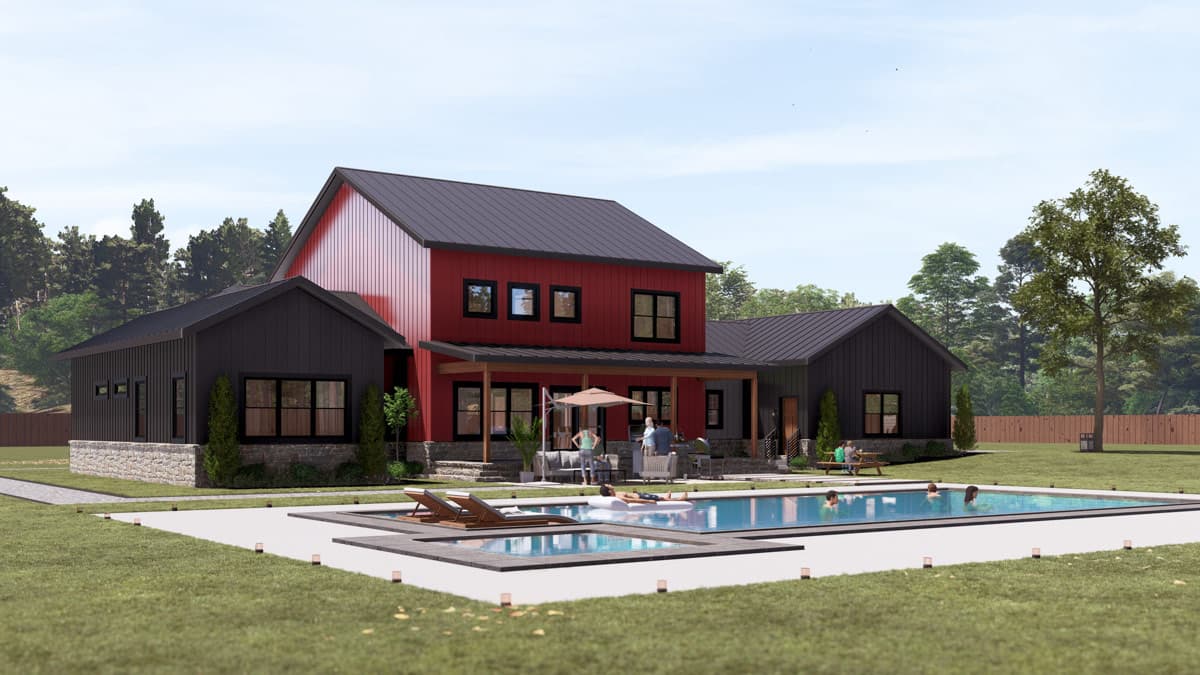 Plan 405163FDC: Modern Barndominium Farmhouse House Plan with 3 Bedrooms and Two-Story Great Room - Image #3 - Barndominium, Farmhouse, New American