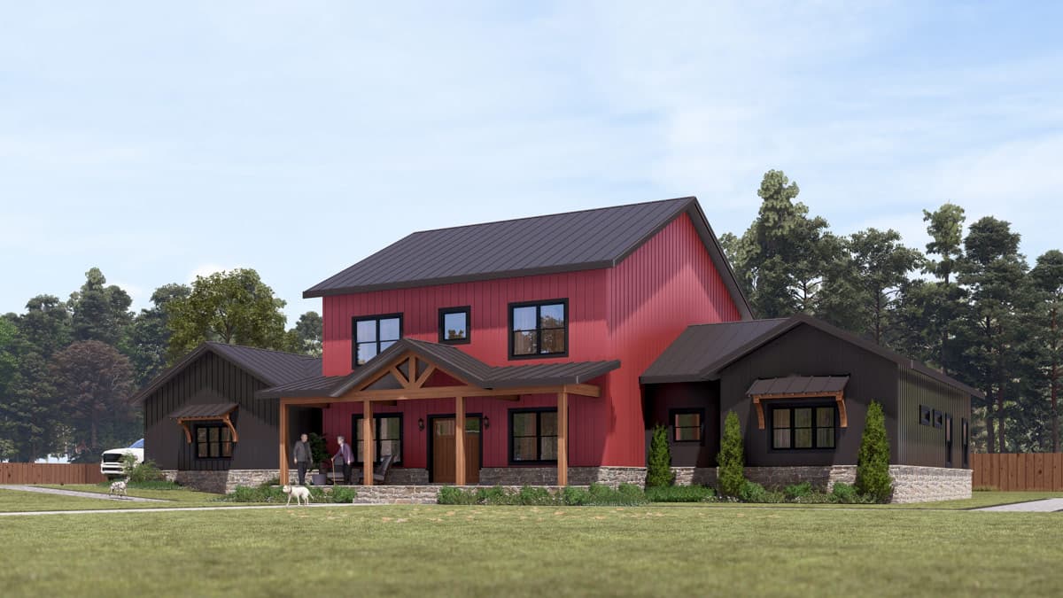 Plan 405163FDC: Modern Barndominium Farmhouse House Plan with 3 Bedrooms and Two-Story Great Room - Image #2 - Barndominium, Farmhouse, New American