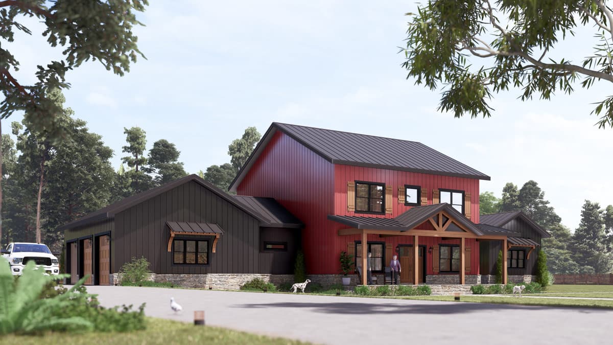 Plan 405163FDC: Modern Barndominium Farmhouse House Plan with 3 Bedrooms and Two-Story Great Room - Image #5 - Barndominium, Farmhouse, New American