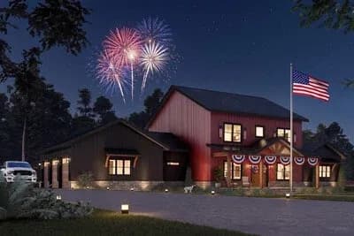 Modern Barndominium Farmhouse House Plan with 3 Bedrooms and Two-Story Great Room