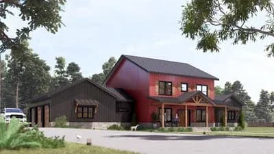 Modern Barndominium Farmhouse House Plan with 3 Bedrooms and Two-Story Great Room