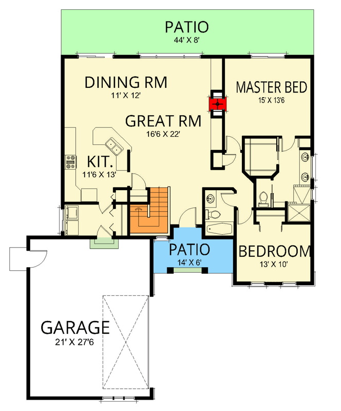 Plan 267121SPK: Craftsman Ranch House Plan with 2 Beds and Vaulted Ceilings - Floor Plan - Main Level - Craftsman, Northwest, Ranch, Traditional